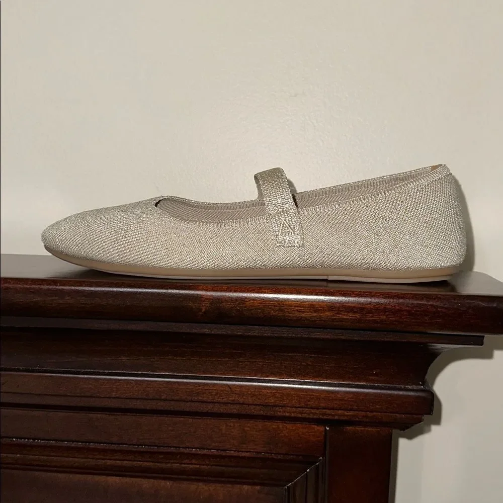 AEROSOLES 8.5 BOAZ Tan Gold Metallic Comfortable Knit Mary Jane Ballet Flats